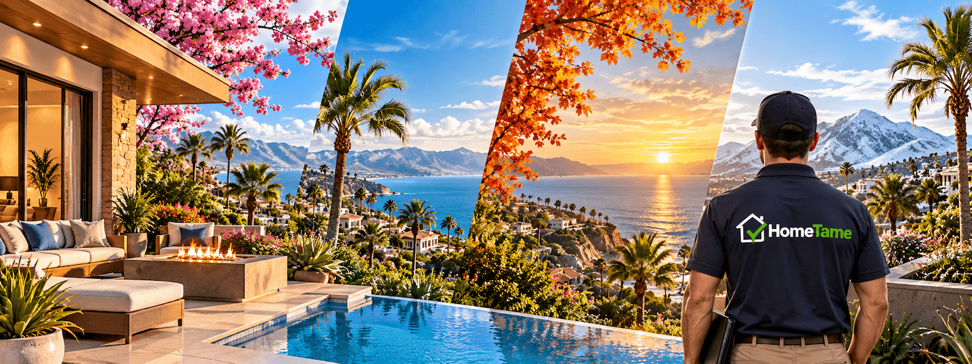 HomeTame property care professional looking over a home in Arizona and Southern California through the four seasons
